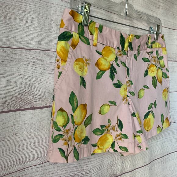 Cynthia Rowley Pink Lemon Print Chino Shorts with Pockets Cotton Blend Size 6 - Picture 12 of 13